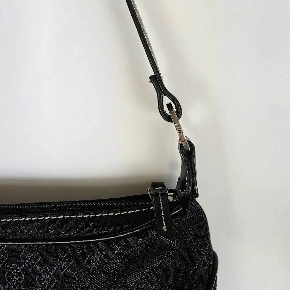 Villager Liz Clairborne Shoulder Bag Small Black Monogram Jacquard Pocket Y2K